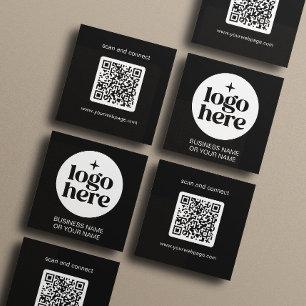 Modern Zwart Minimal QR Code Logo Vierkante Visitekaartje