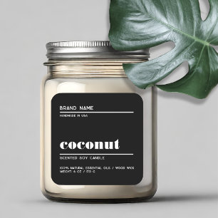 Modern zwart minimalistisch kaars productlabel  vierkante sticker