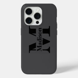 Modern zwart minimalistisch monogram Hoesje-Mate iPhone 15 Pro Case