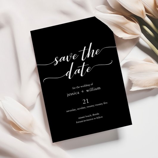 Modern Zwart Minimalistisch Script Save the Date Kaart