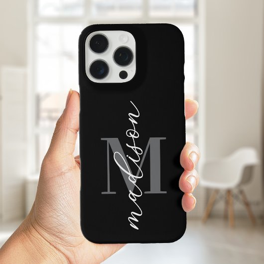 Modern zwart minimalistisch scriptmonogram Case-Mate iPhone case