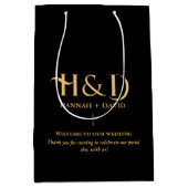 Modern zwart monogram bruiloft welkom gast medium cadeauzakje (Voorkant)