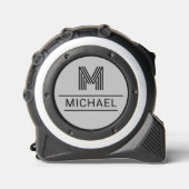Modern Zwart Monogram Naam Initiaal op Grijs Rolmaat (Voorkant)