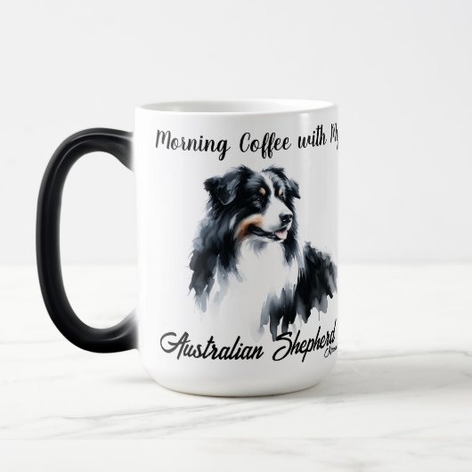 Modern zwart op witte koffie Australian Shepherd Magische Mok (Links)