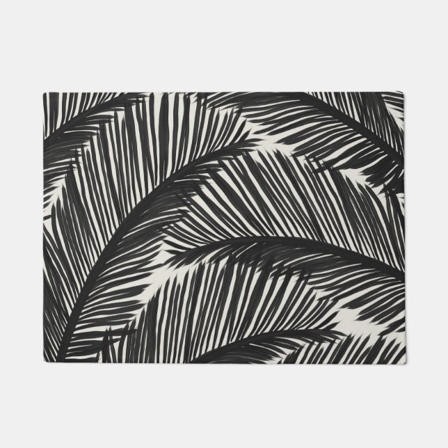 Modern zwart palm Leaf Tropical Pattern Deurmat (Voorkant)