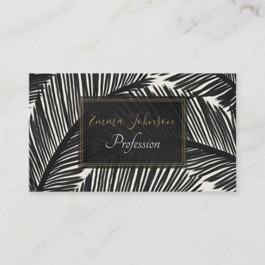 Modern zwart palm Leaf Tropical Pattern Visitekaartje (Voorkant)