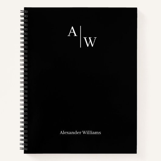Modern Zwart Professionele 2 Monogram Eerste Basis Notitieboek (Voorkant)