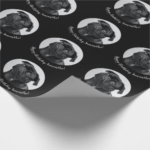 Modern Zwart Pug Your Dog Afbeelding Pet Circle Cadeaupapier