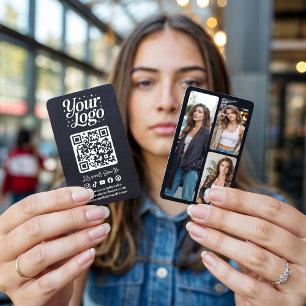 Modern Zwart QR-code Sociale Media-pictogrammen Lo Visitekaartje