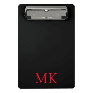 Modern Zwart Rood Monogram Initialen Mini Klembord