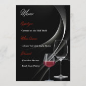Modern Zwart & Rood Wijn Glas Trouw Menu Kaart (Voorkant)
