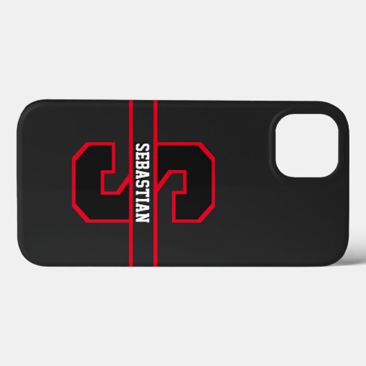 Modern Zwart Rood Wit Gepersonaliseerd Monogram Case-Mate iPhone Case (Achterkant (horizontaal))
