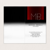Modern zwart rood wit stijlvol monogram visitekaartjes (Buitenkant ongevouwen)