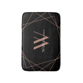 Modern zwart Roos Gold Elegant Monogram Script Badmat (Voorkant Verticaal)