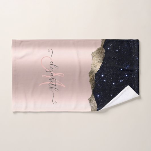 Modern zwart Roos Gold Monogram Bad Handdoek (Handdoek)