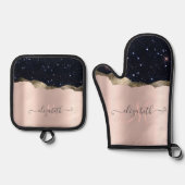 Modern zwart Roos Gold Monogram Ovenwant & Pannenlap Set (Voorkant)