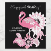 Modern Zwart Roze Flamingo Verjaardag Wijn Etiket (Enkel label)