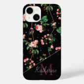 Modern zwart roze monogram met bloemen Case-Mate iPhone case (Achterkant)