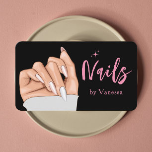 Modern Zwart Roze Nail Technician Visitekaartje