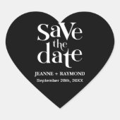 Modern Zwart Save The Date Bruiloft Aankondiging Hart Sticker (Voorkant)