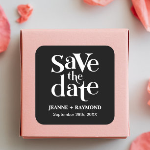 Modern Zwart Save The Date Bruiloft Aankondiging Vierkante Sticker