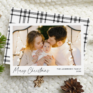 Modern Zwart Schrift Prettig Kerstmis Foto Feestdagenkaart