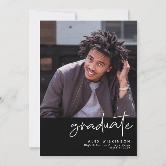 Modern Zwart Script 4 Foto Eenvoudig Afstuderen Aankondiging (Voorkant)