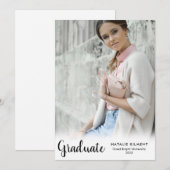 Modern zwart script Afstuderen foto-Afstuderen Aankondiging (Voorkant / Achterkant)