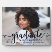 Modern zwart script Afstuderen foto-Afstuderen Fotoplaat (Voorkant)