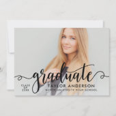Modern zwart script Afstuderen foto-Afstuderen Kaart (Voorkant)