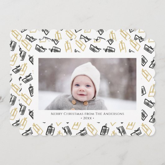 Modern zwart Script Cute Gold Black Giften Pattern Feestdagenkaart (Voorkant / Achterkant)