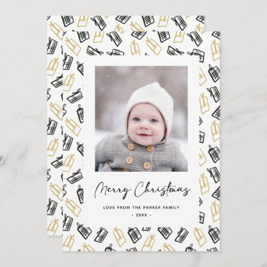 Modern zwart Script Cute Gold Black Giften Pattern Feestdagenkaart (Voorkant / Achterkant)