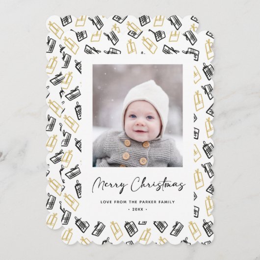 Modern zwart Script Cute Gold Black Giften Pattern Feestdagenkaart (Voorkant / Achterkant)