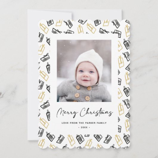 Modern zwart Script Cute Gold Black Giften Pattern Feestdagenkaart (Voorkant)