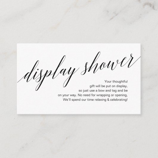 Modern zwart script, Display Shower Informatiekaartje (Voorkant)