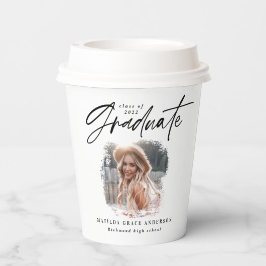 Modern zwart script foto elegant afstuderen papieren bekers (Achterkant)