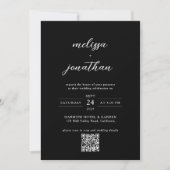 Modern Zwart Script Foto Monogram QR code Bruiloft Kaart (Voorkant)