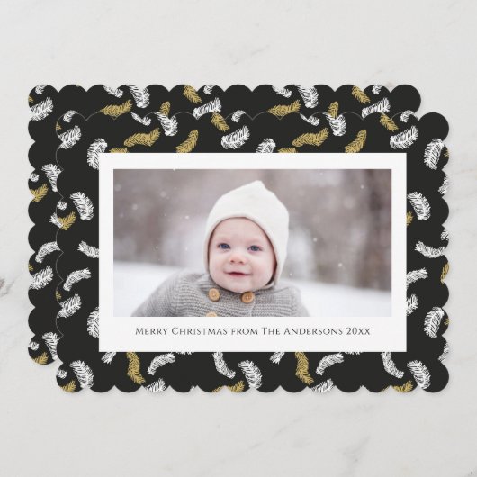 Modern zwart script Gold Pine Mistletoe Kerstmis Feestdagenkaart (Voorkant / Achterkant)