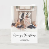 Modern zwart script op beige minimalistische foto feestdagen kaart (Voorkant)