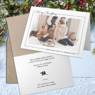 Modern zwart script op beige minimalistische foto feestdagen kaart