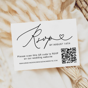 Modern zwart Script QR-code bruiloft RSVP Kaartje