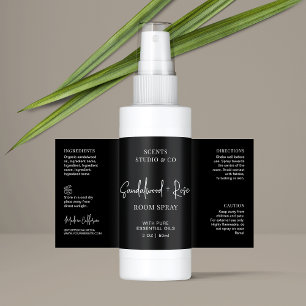 Modern Zwart Script Room Spray Flessenwikkelaar Etiket
