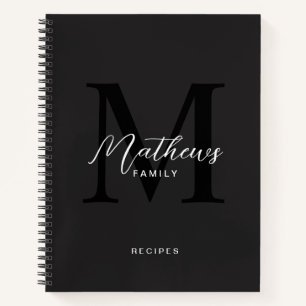 Modern zwart script typografie monogram recept notitieboek