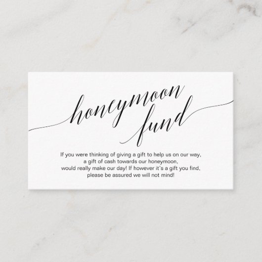 Modern zwart script, Wedding Honeymoon Fund Informatiekaartje (Voorkant)