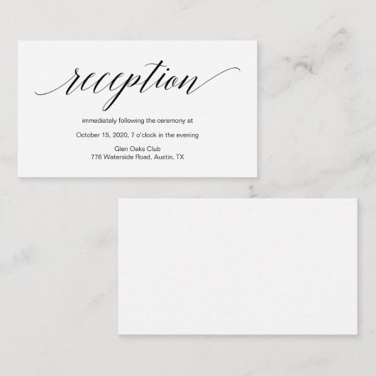 Modern zwart script, Wedding Reception Informatiekaartje (Voorkant / Achterkant)