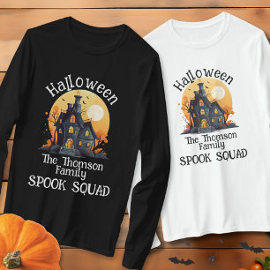Modern zwart Sinaasappel spookhuis familie T-shirt