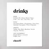Modern Zwart Typografisch Huwelijksdranken Menu Bo Poster (Voorkant)