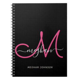 Modern zwart, warm roze script, opgenomen notitieboek