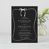 Modern Zwart & White Line Art Bow Lijst bruiloft Kaart (Staand voorkant)