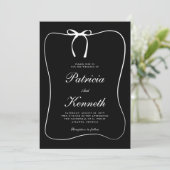 Modern Zwart & White Line Art Bow Lijst bruiloft Kaart (Staand voorkant)
